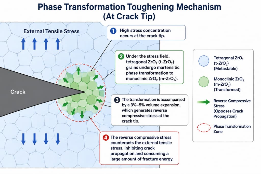 Phase transformation toughening mechanism in zirconia at crack tip