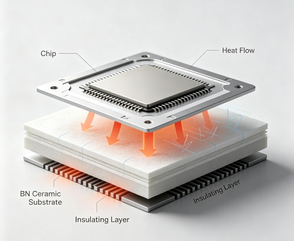 Boron nitride ceramic heat dissipation and electrical insulation